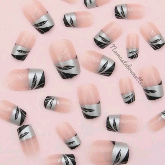 2/$16 Black & Silver French Manicure Press On Nails - Picture 7 of 9